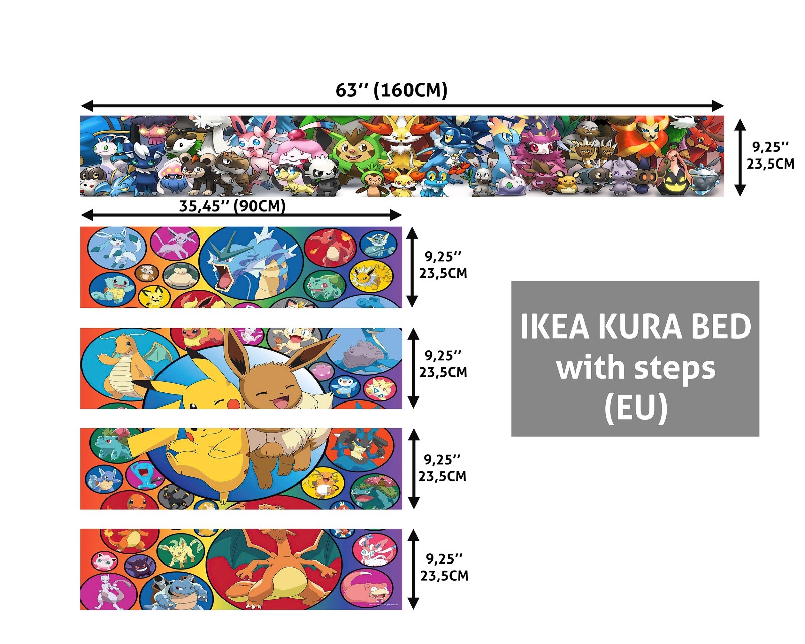 Pokemon Anime IKEA KURA Bed Decals, Pikachu Vinyl Stickers, Peel and Stick
