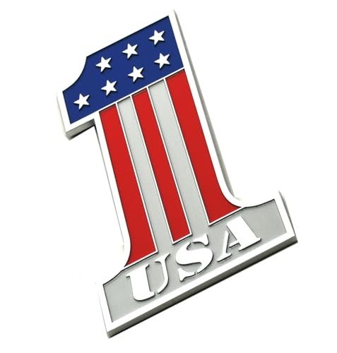 USA #1 Emblem American Flag Number One Badge United States Patriotic Chrome Red