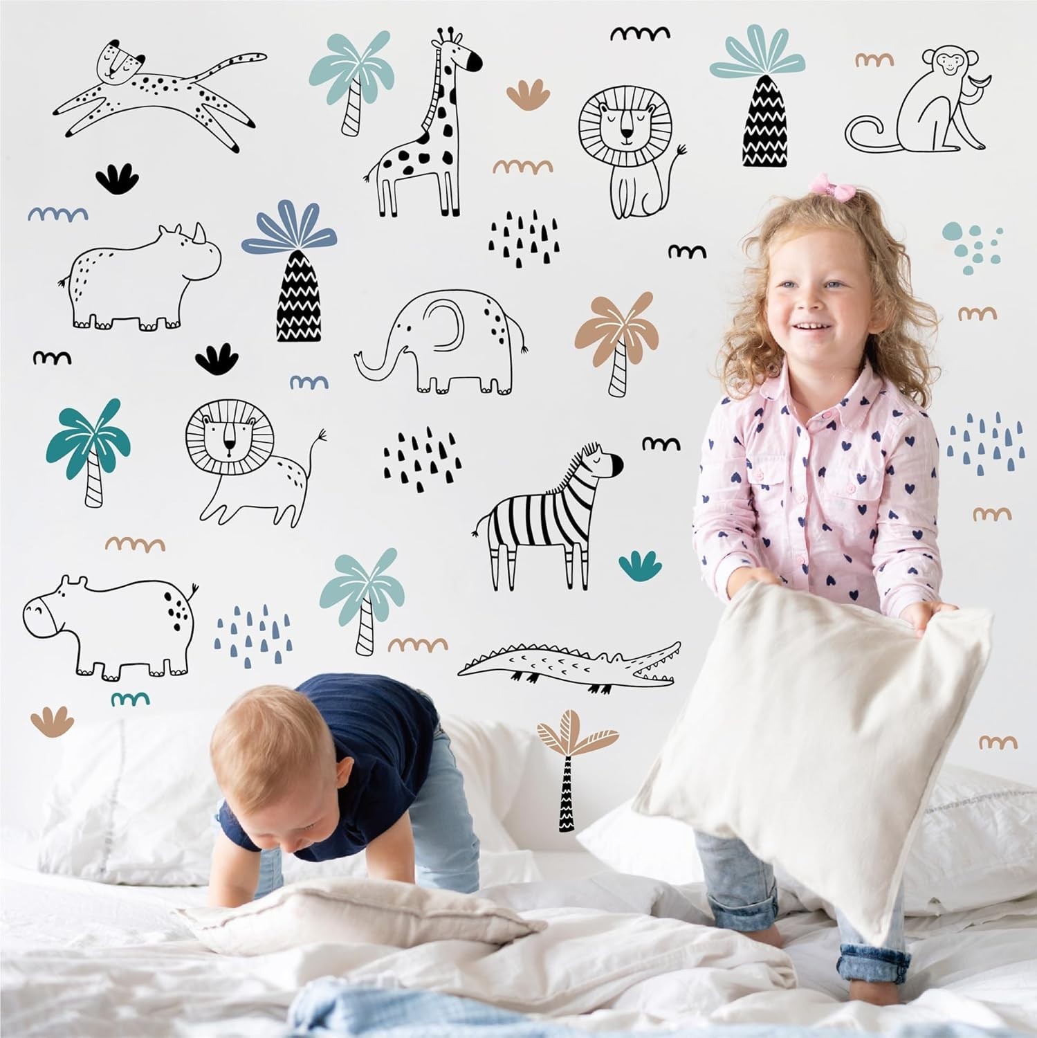 Durable Vinyl Safari Animal Wall Art – 39 Repositionable Decals for Kids' Rooms
