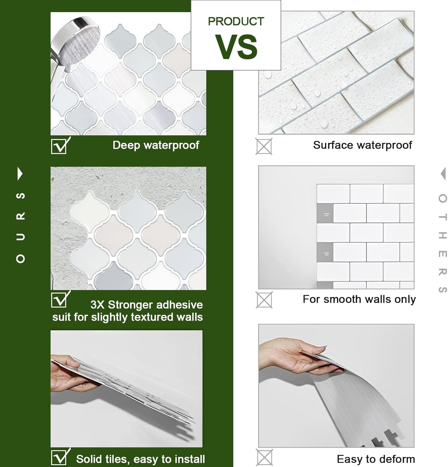 Arabesque Peel Stick Backsplash 12×12' Self AdhesiveWall Tile Thicker Light Tone