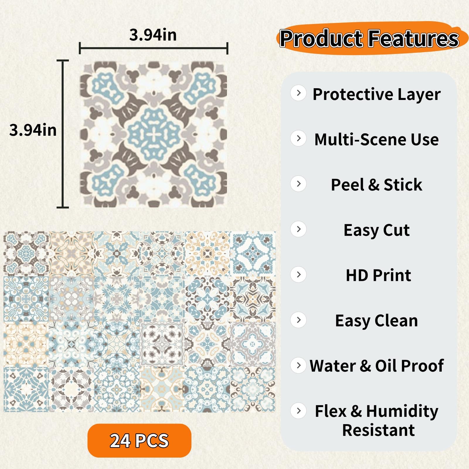 24-Pack Peel and Stick Backsplash Tiles, Moroccan Talavera Tile Stickers Wate…
