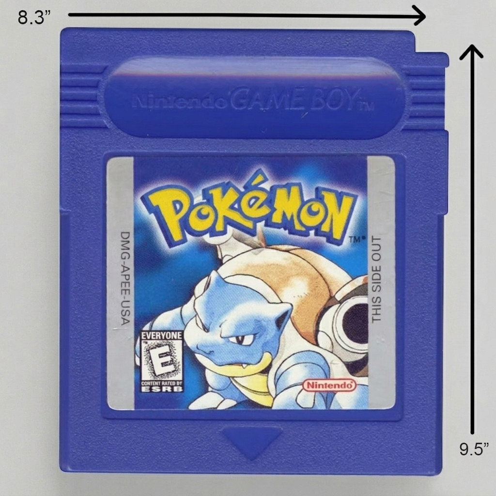 Oversized Pokemon Blue Game Boy Cartridge Replica 3D Printed Blastoise Display