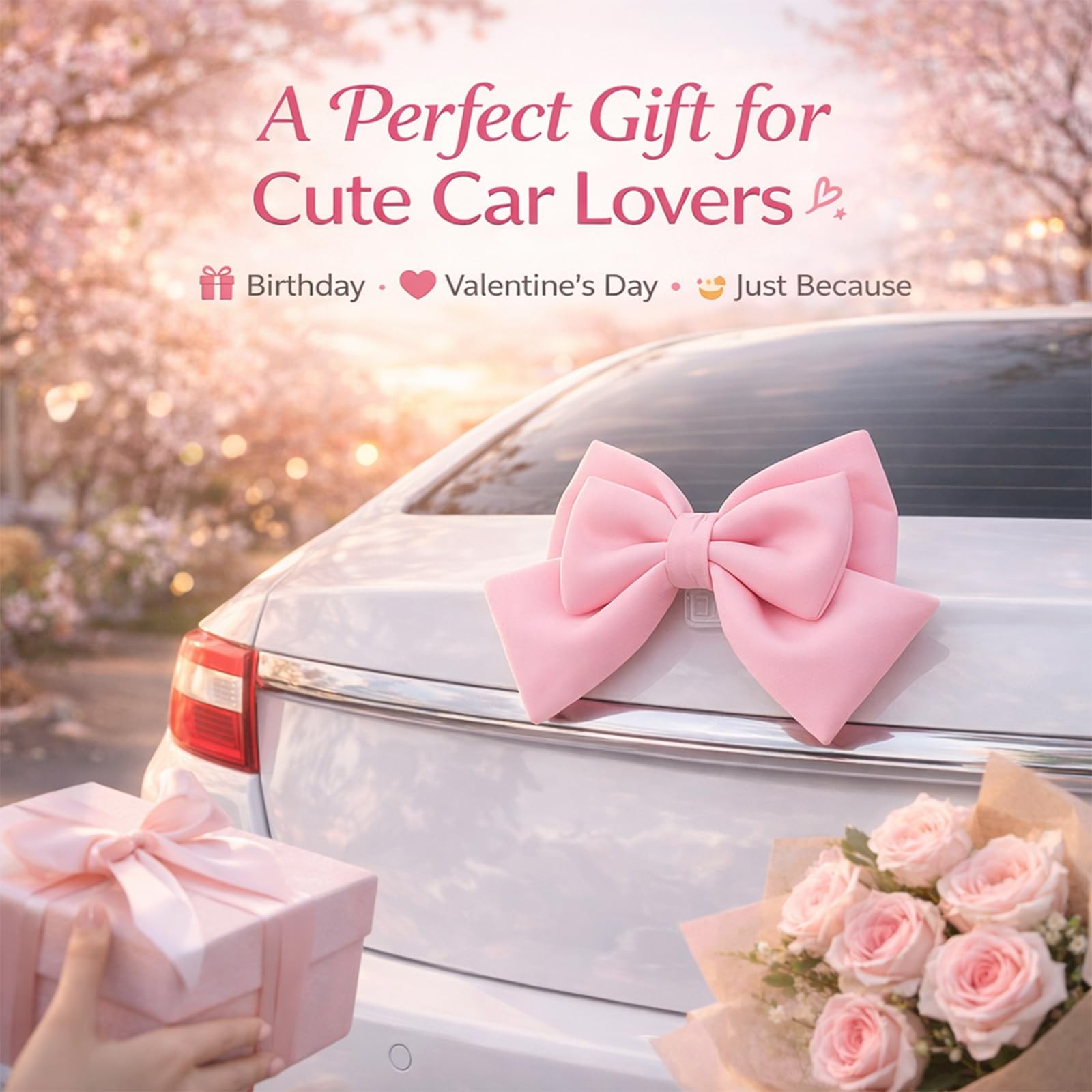 5PCS Pink Bow Car Accessories Set for Women, Cute Adhesive Pink Bow for Exter…