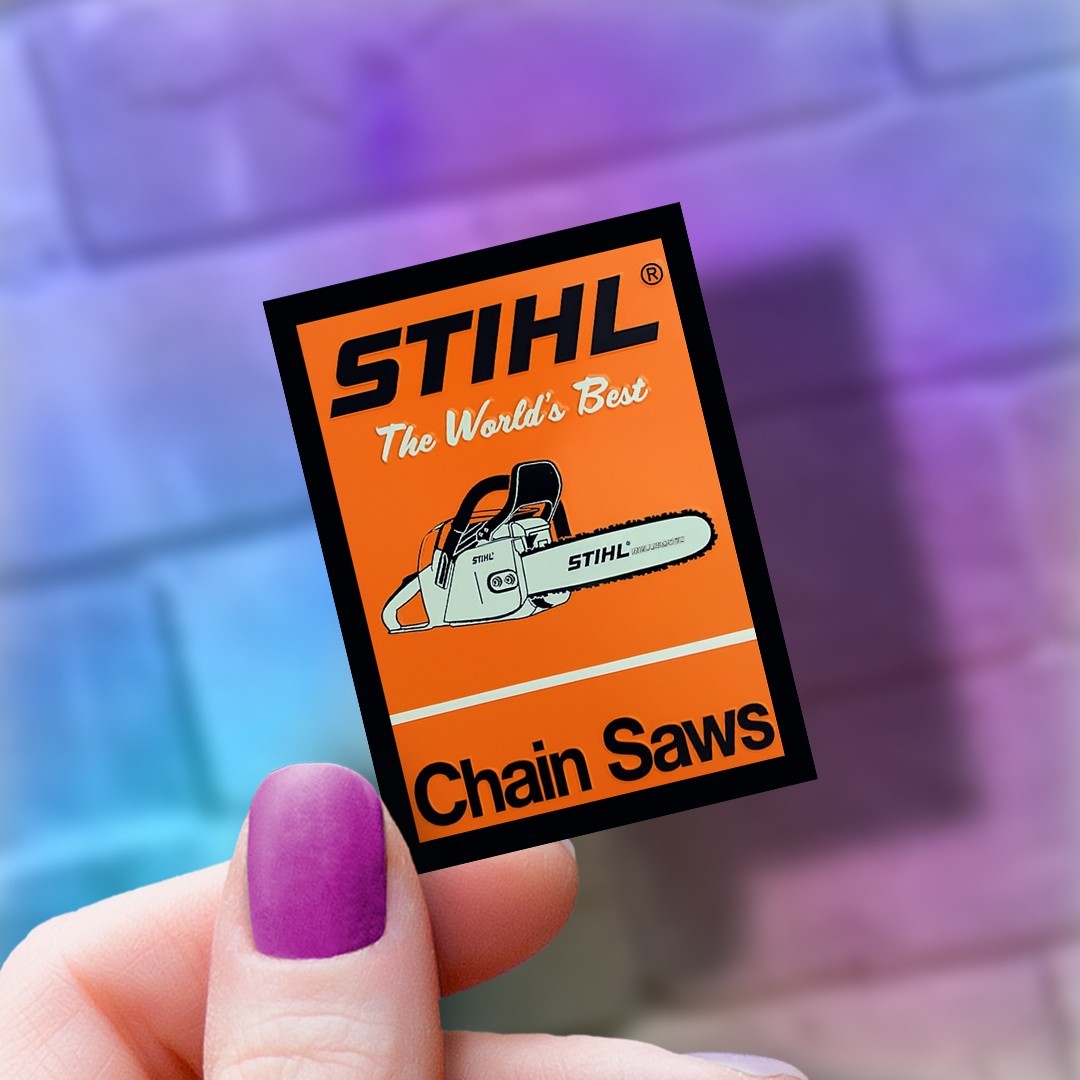 Antique Chainsaw Sticker: STIHL Chain Saws – Dishwasher Safe Hardhat Decal