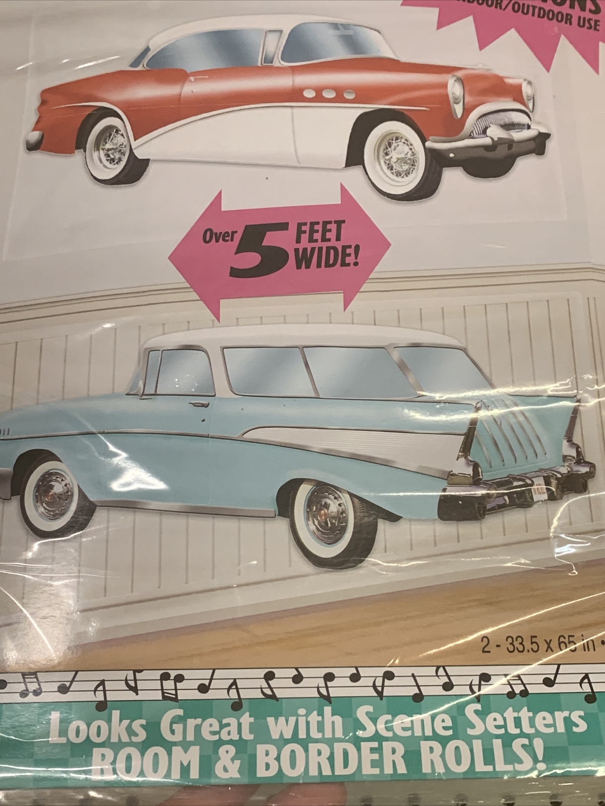 2 Giant Retro Car Wall Display Decal Decorations, 5ft, American Diner 50s Chevy