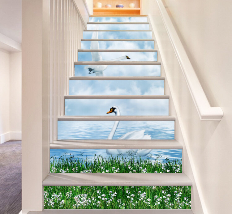 3D Swan Grass ZHU451 Stair Risers Decoration Photo Mural Vinyl Wallpaper Amy
