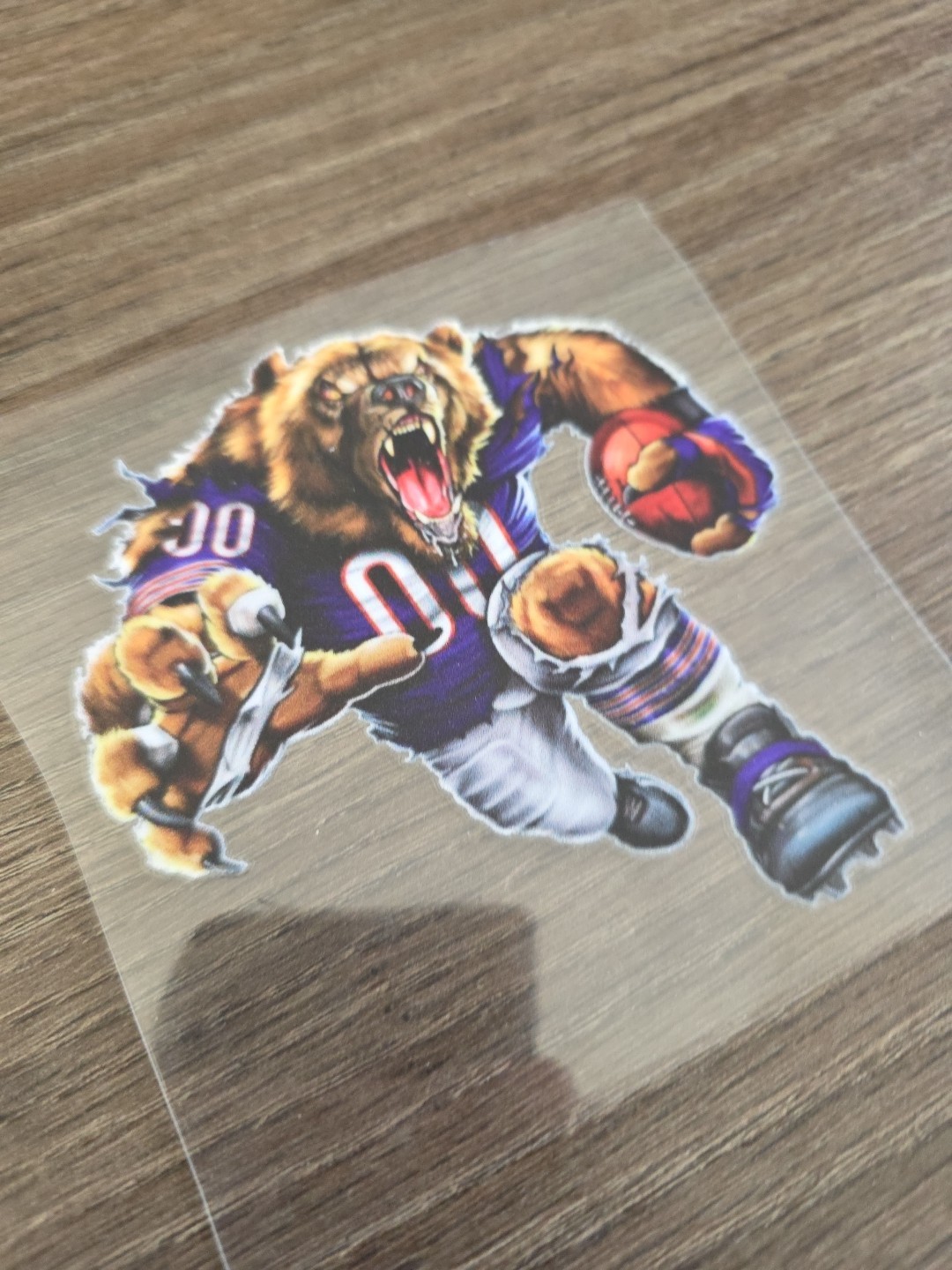 Chicago Bears Running Football Player Raised UV DTF Decal 4in X 4in Color
