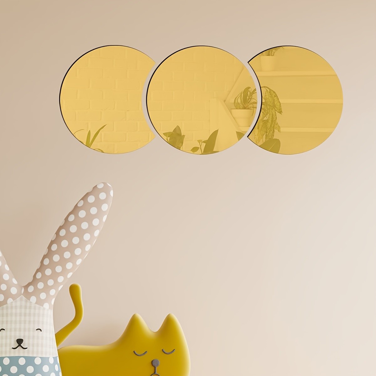 Vertical Stacked Round Mirror Decal Lightweight Safe Modern Living Room Wall Art