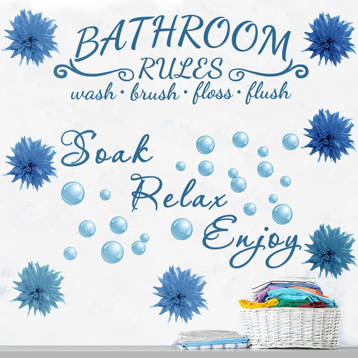 2 Pieces Bathroom Wall Decals Sticker Soak Relax Enjoy Bathroom Rules Wall Stick