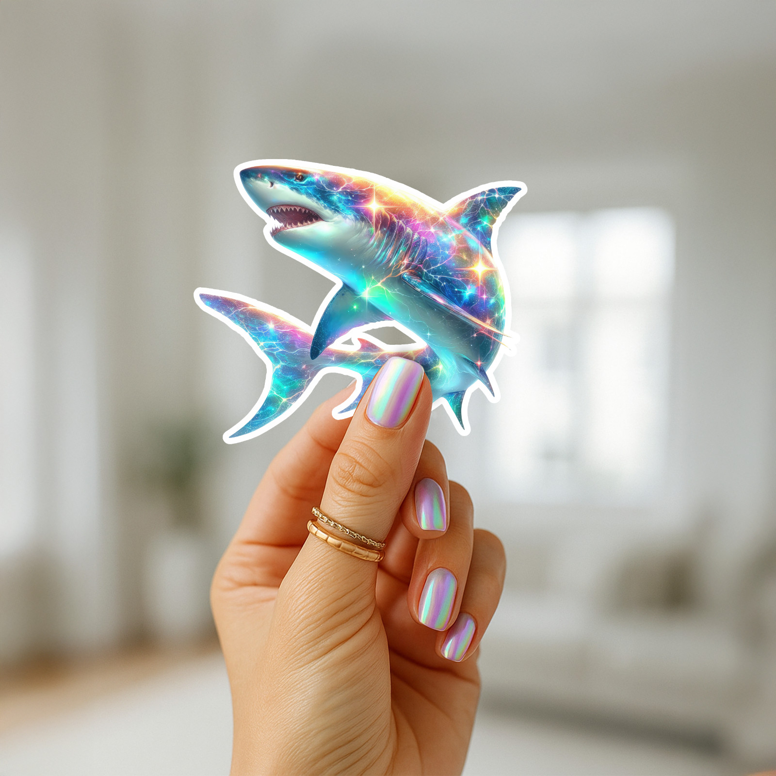 Galaxy Shark Vinyl Sticker Cosmic Ocean Animal Waterproof Glossy Space Decal