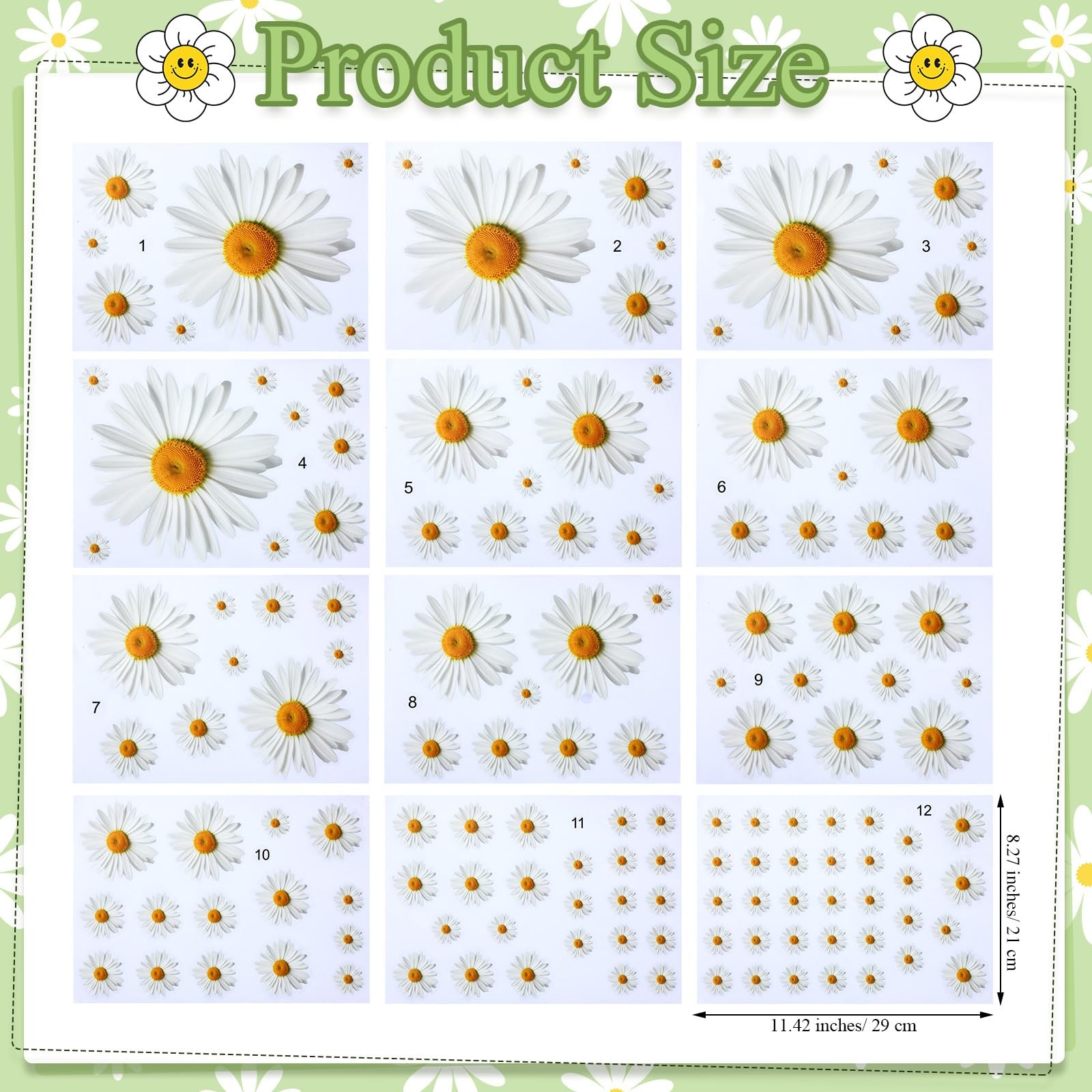 12 Sheets Daisy Stickers 130 Pcs Flower Car Decals Self Adhesive Vinyl Retro Flo