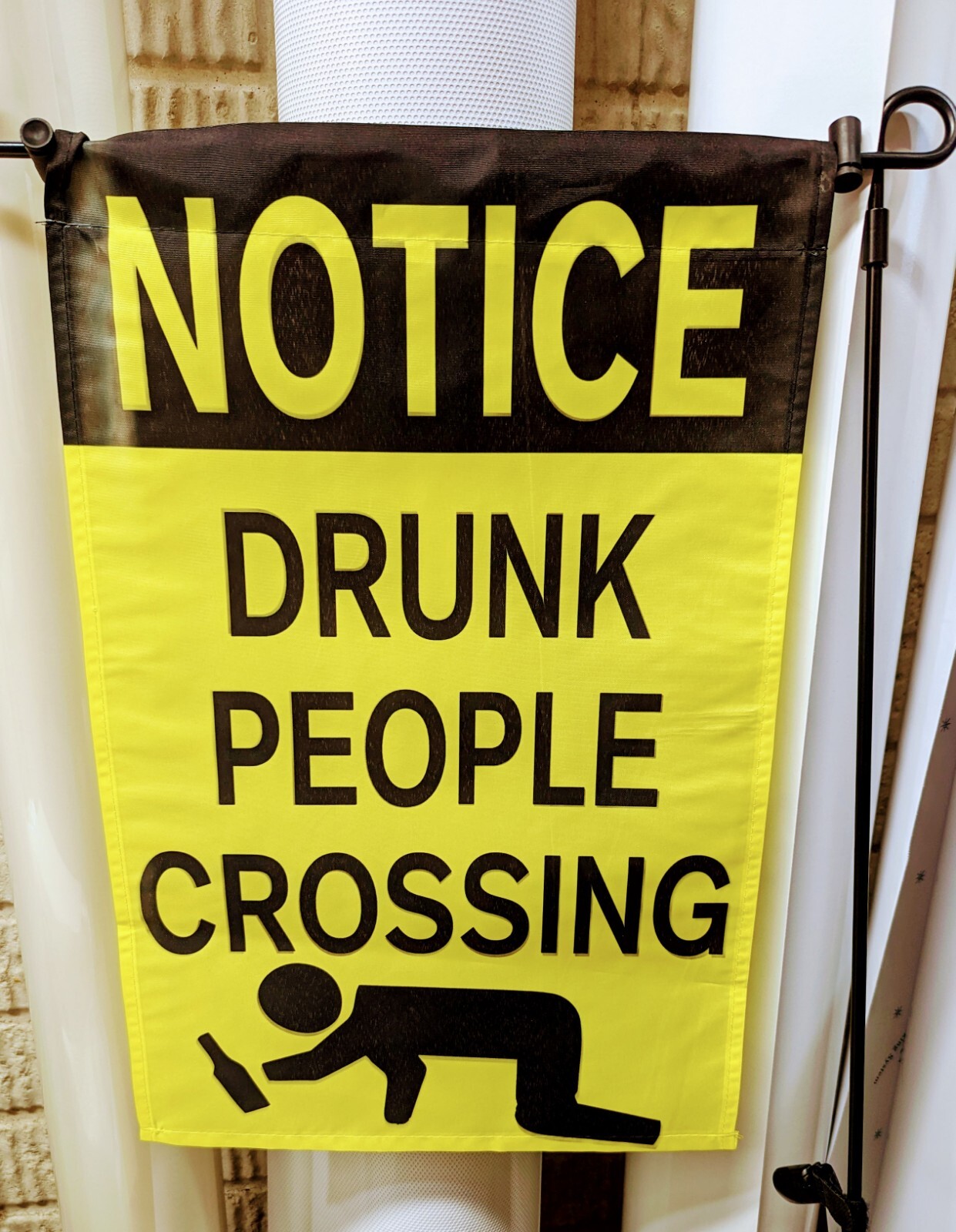Notice Drunk People Crossing Single Sided Yard Camper cabin Flag 12X18 fun gifts