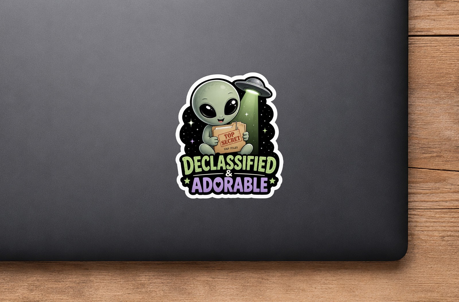 Alien Vinyl Decal Sticker UFO Space Sci Fi Laptop Window Binder Cute Set of 2