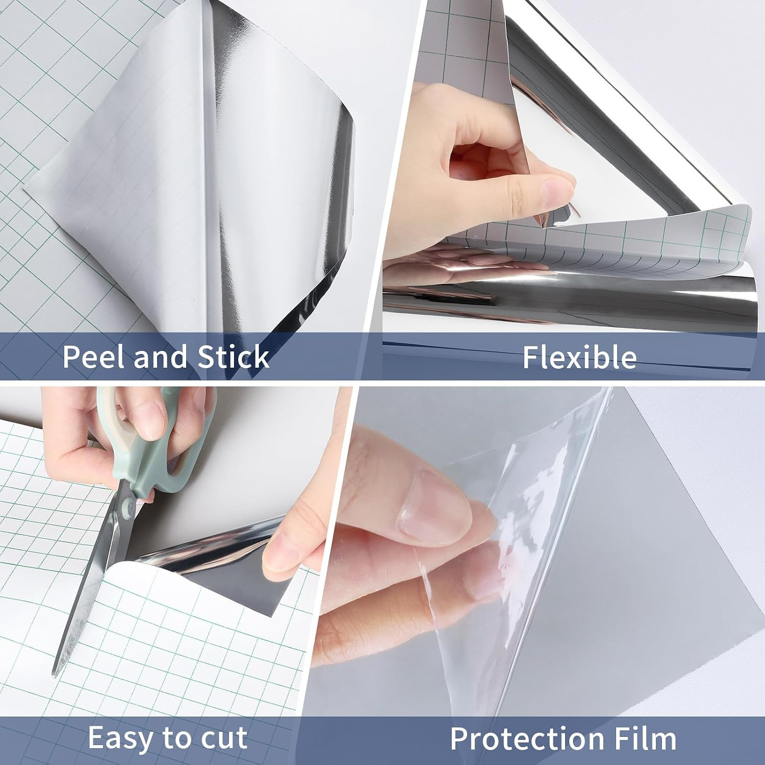 Large Mirror Stickers for Walls 24"x394" Self Adhesive Silver Contact Paper Peel