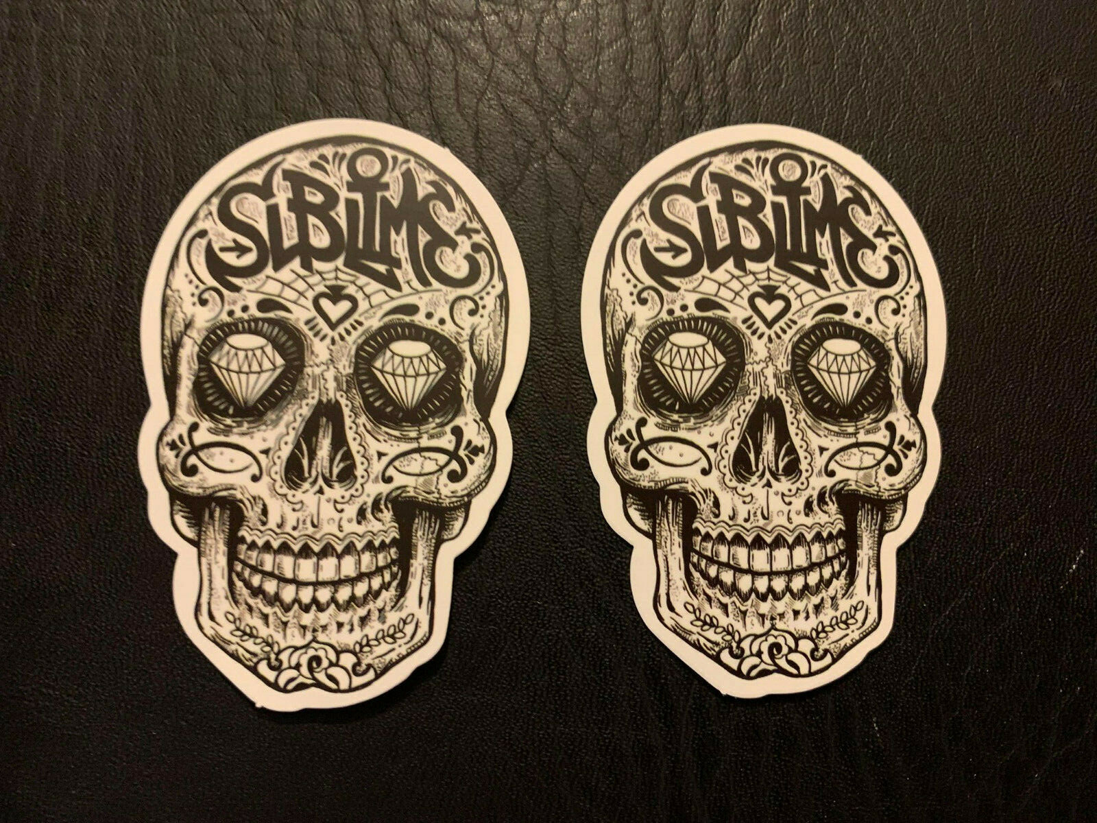 Lot of 2 SUBLIME 1 1/2" x 2 1/2" Band Logo STICKERS Black White Skull FAST FREE