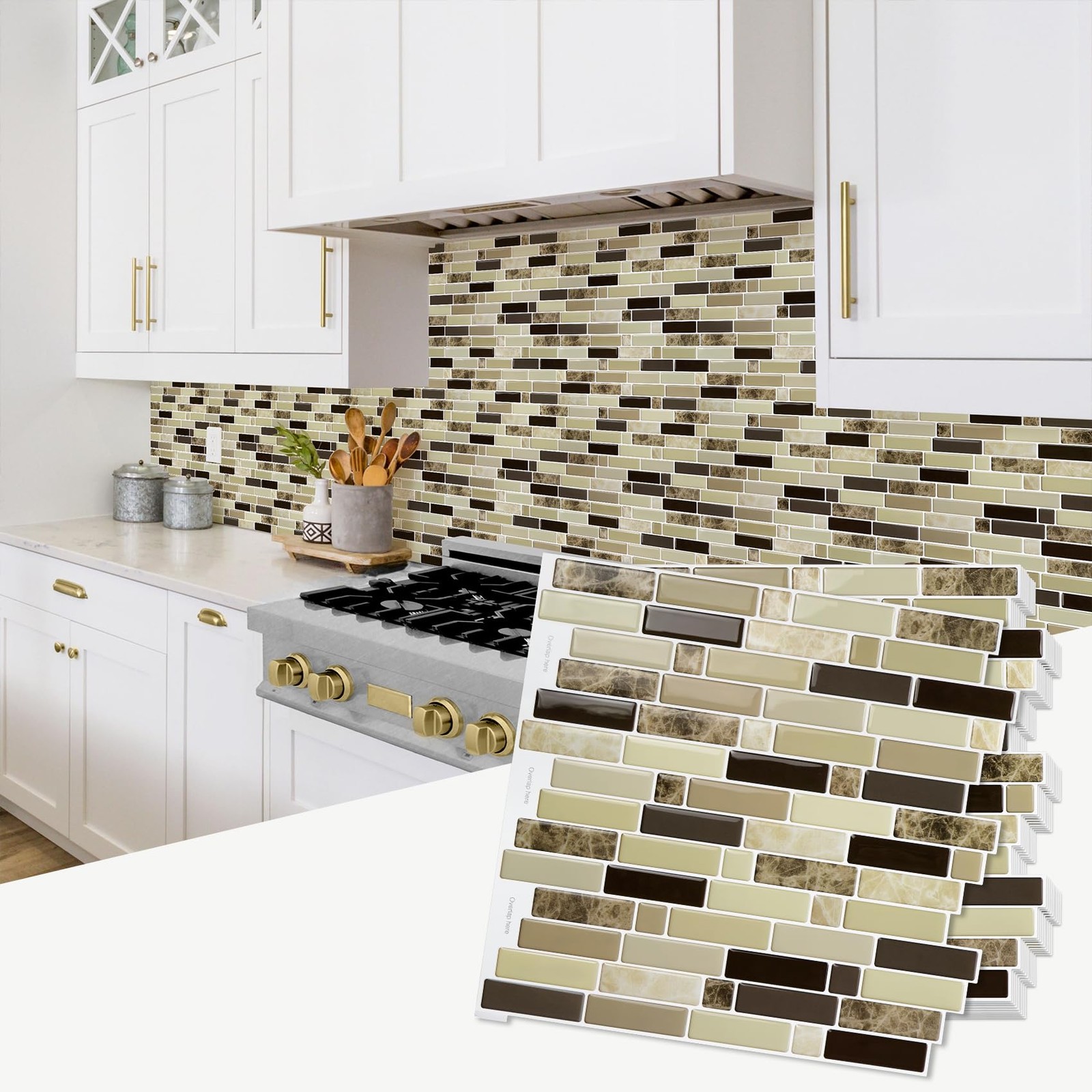 12" x 12" Peel and Stick Self Adhesive Kitchen Backsplash, Stick On Tile Back…