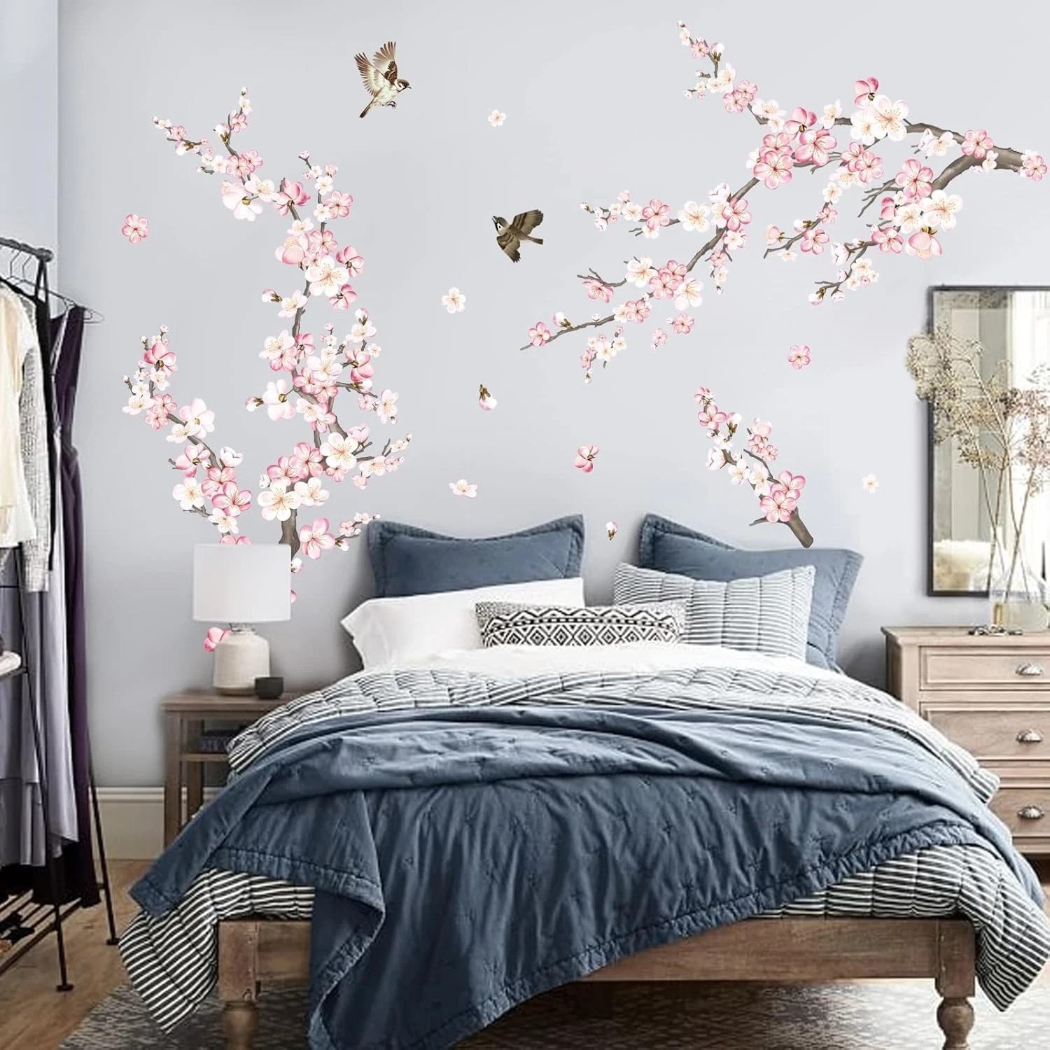 Art Deco Cherry Blossom Wall Decals – Waterproof Floral Stickers for Kids