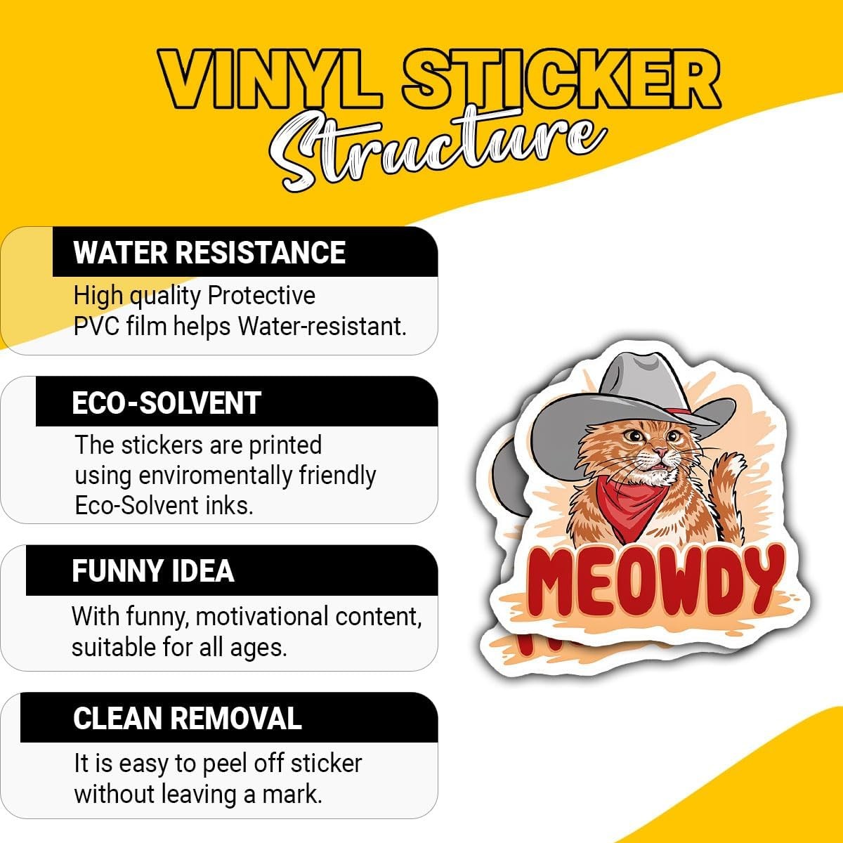 (3Pcs) Meowdy Cowboy Cat Sticker, Cars Trucks Windows Bumpers for Windows, Cars,