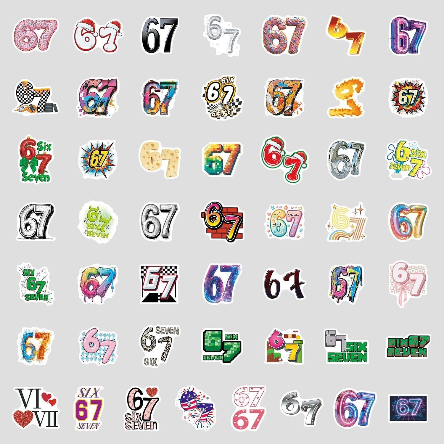 3 Random 67 Six Seven Meme Vinyl Decal Stickers Hands Laptop Waterbottle Pack