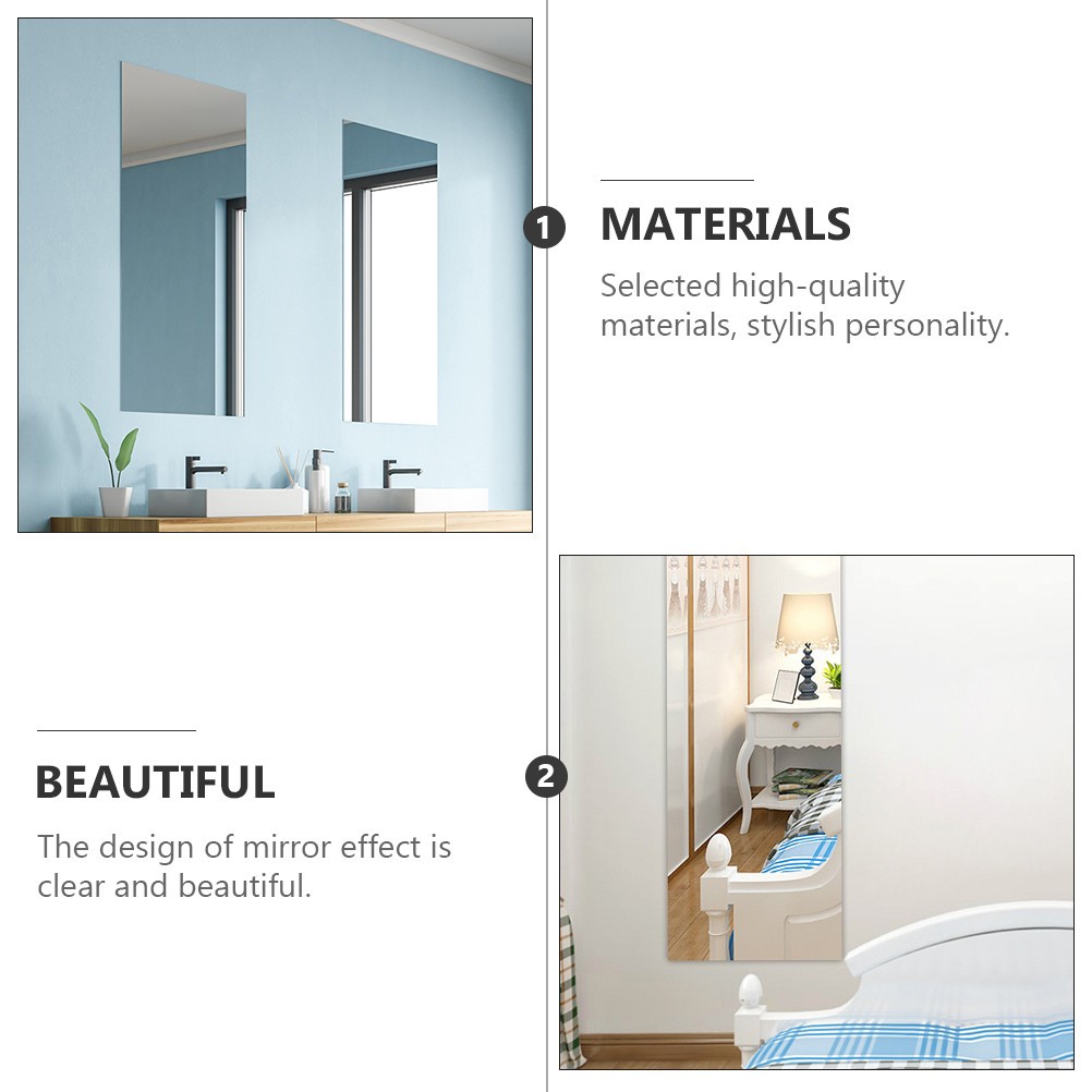 6Pcs Reusable Decorative Mirror Decals Silver for Kitchen Bedroom Wall Decor