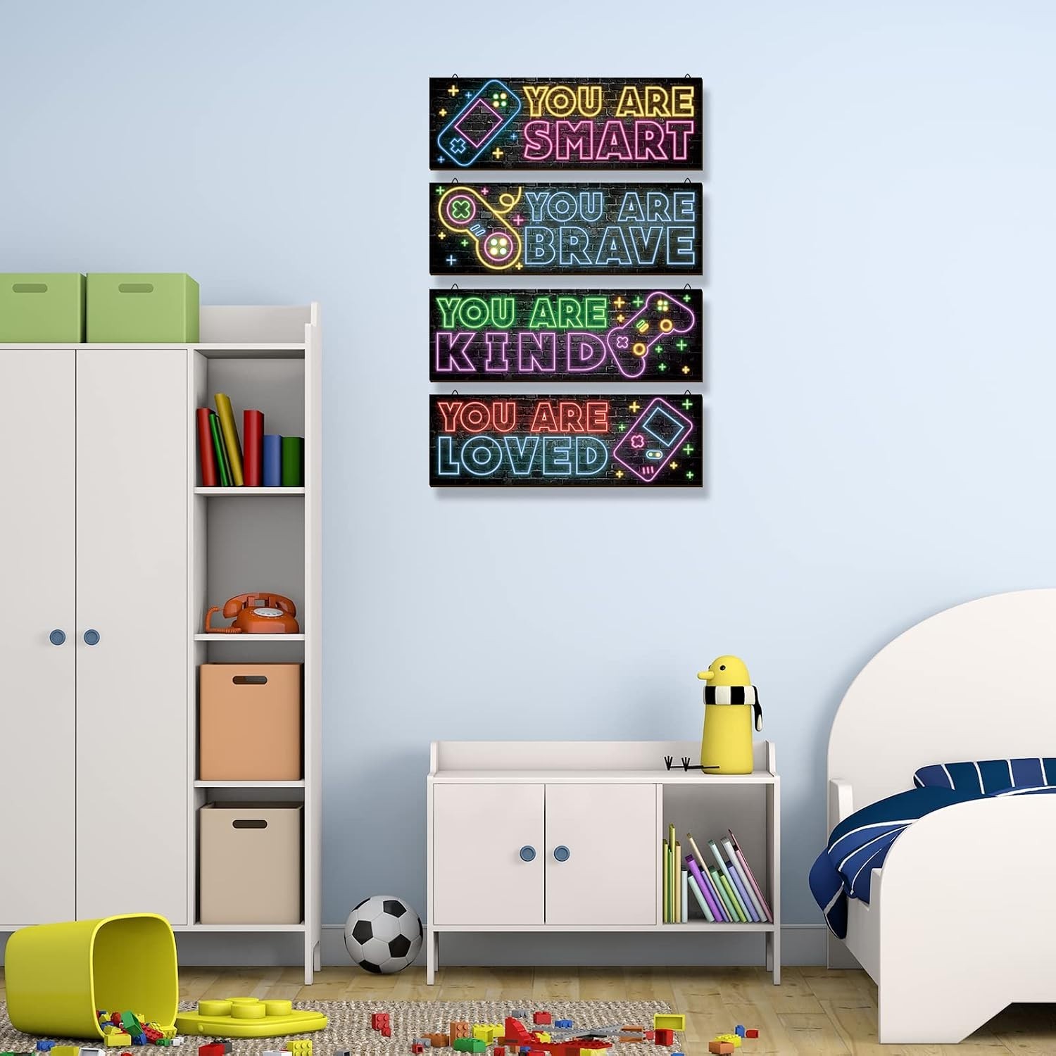 Colorful Neon Gaming Wall Art – 4 Inspirational Pieces for Boys' Spaces