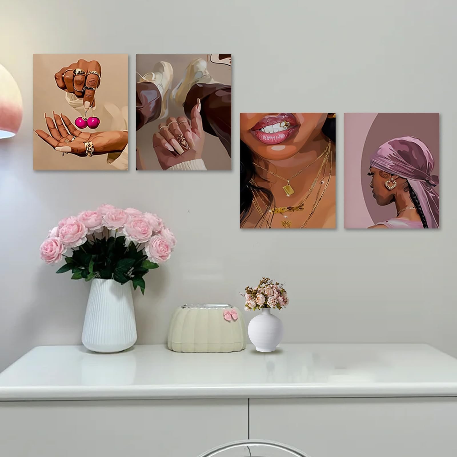 4 PCS Fashion Black Woman Aesthetic Poster Set Empowering Trendy Wall Art Abs…