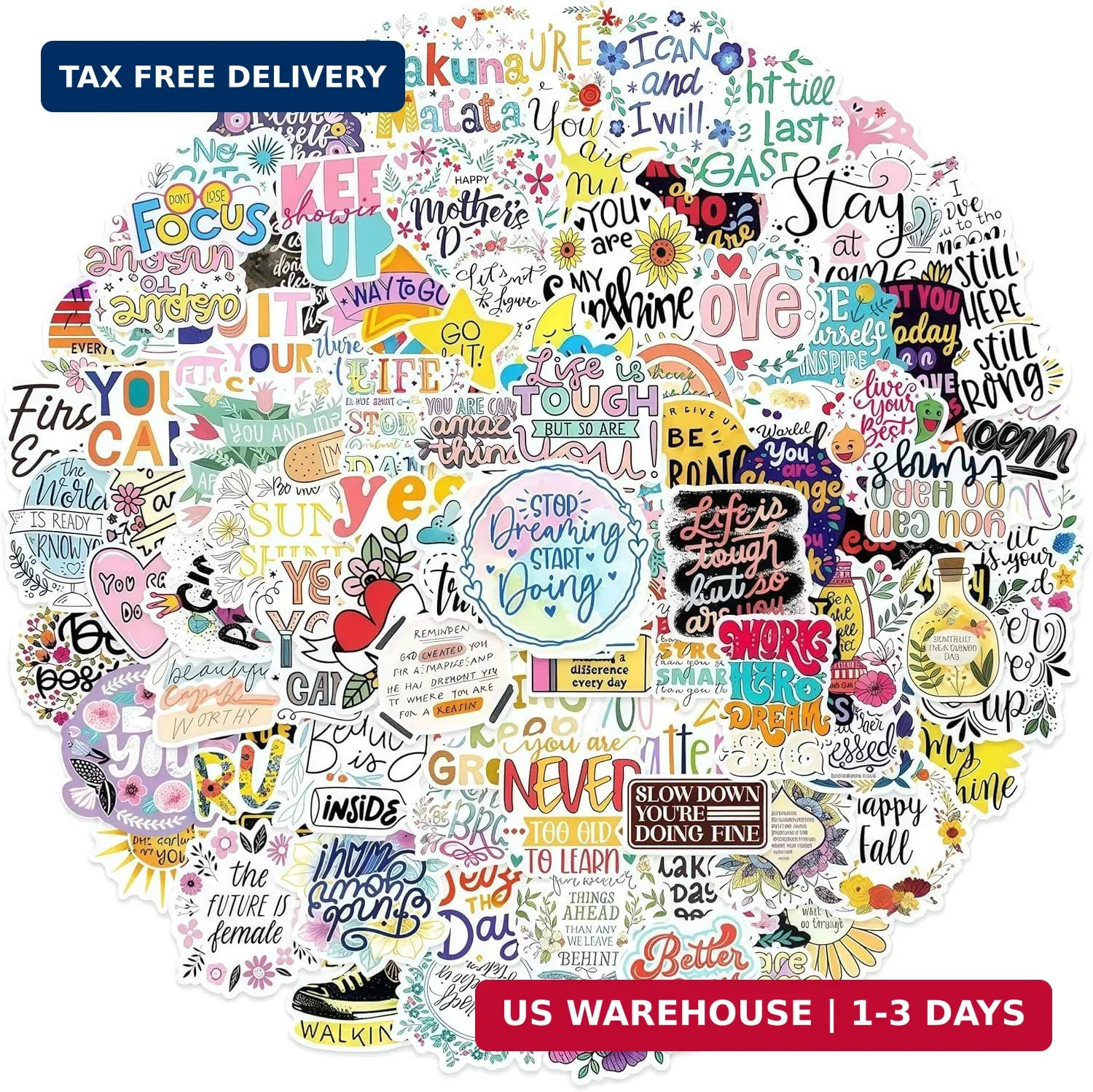 Inspirational Stickers for Adults Teens Kids, 100PCS Waterproof Motivational Wor