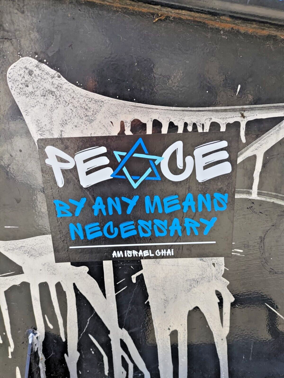 50 Pack "Peace by Any Means Necessary" Pro Israel 4"X6" Vinyl Sticker (Eggshell)