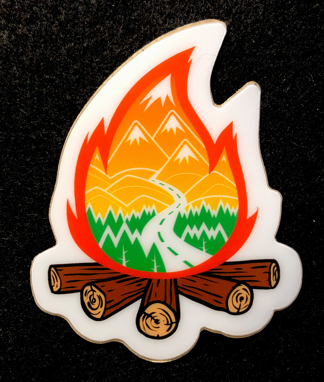 CAMPFIRE STICKER “TRAVEL TIME CAMPGROUND FIRE”🔥THICK ￼ 31/2 X 2 3/4“ WATERPROOF