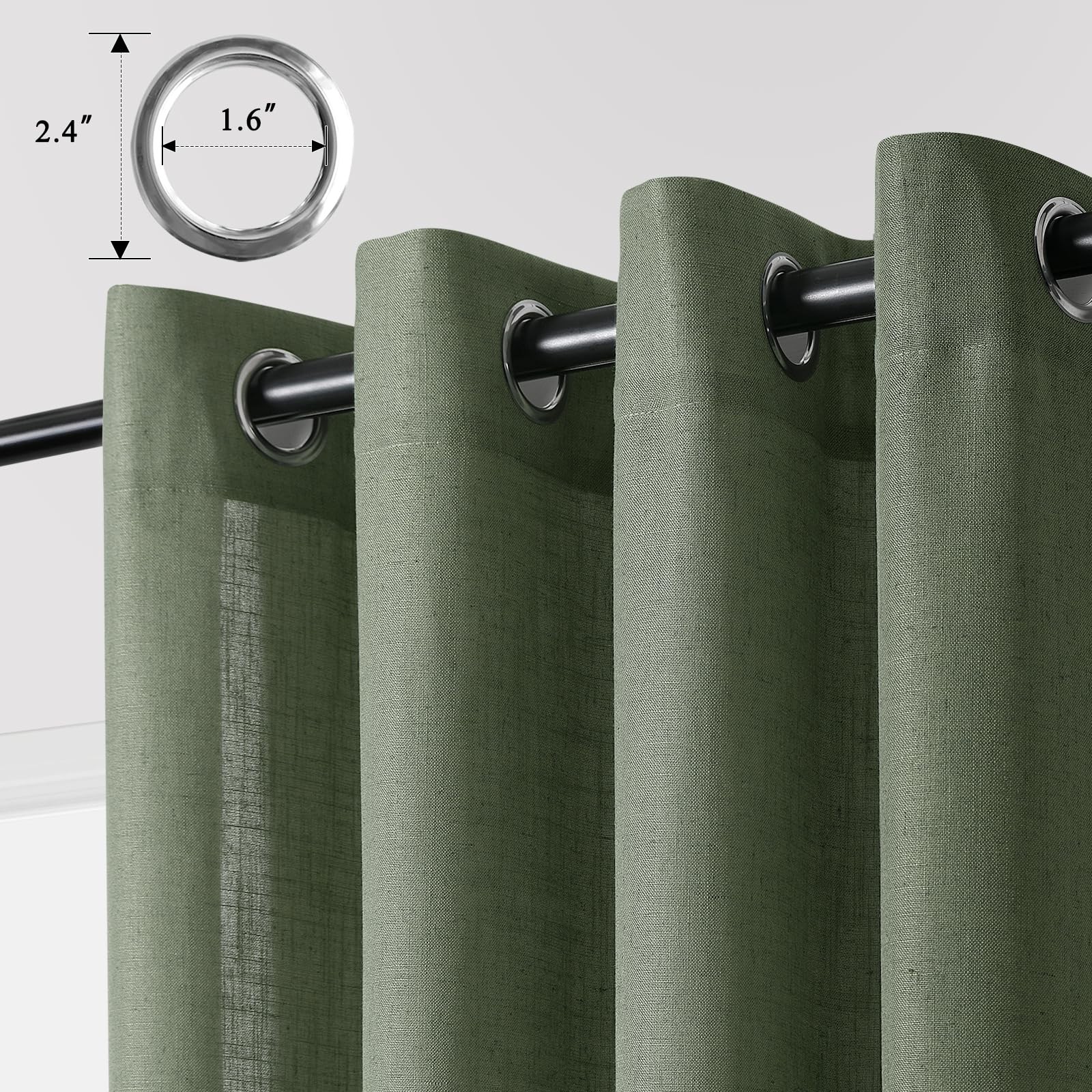 Green Linen Curtains 54 Inch Length 2 Panels for Kitchen Dining Room Grommet …