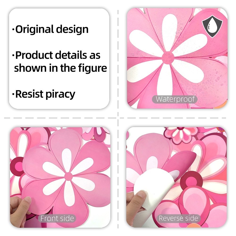 Set of 8 Floral Wall Decals for Living Spaces Waterproof and Removable