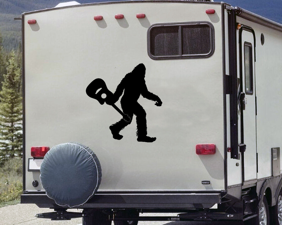 Bigfoot Carrying Guitar Vinyl Decal – Sasquatch Acoustic Bluegrass Sticker