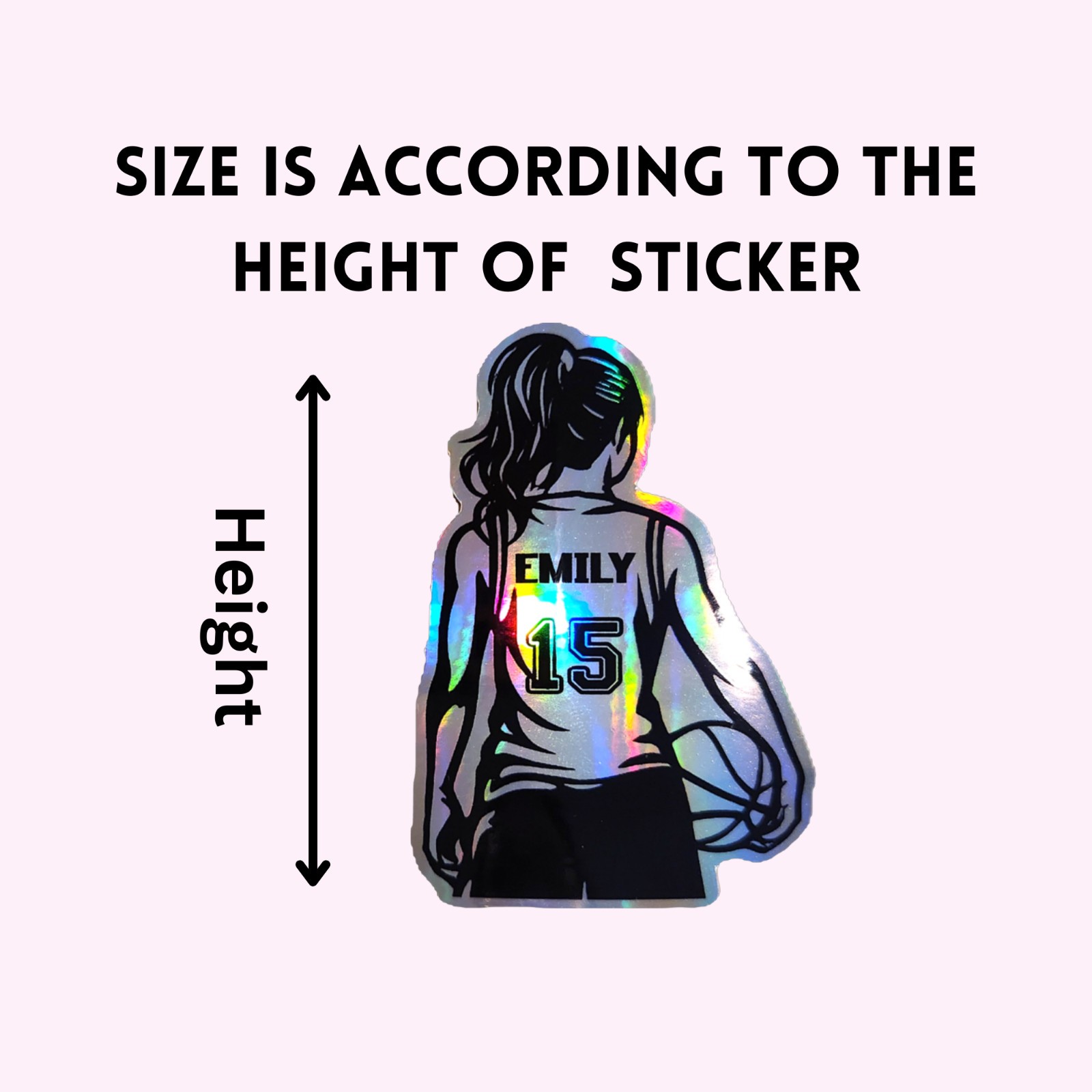Personalized Girl Basketball Player Holographic Sticker | Custom Name & Number