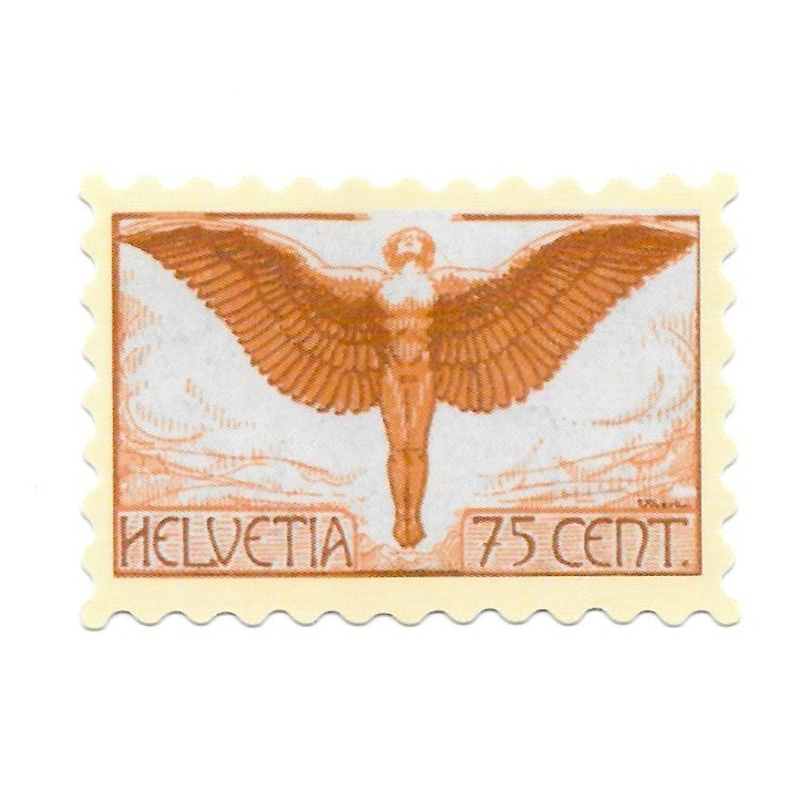 Vintage Switzerland Air Mail Stamp Sticker Helvetia 75 Cent Winged Figure Decal