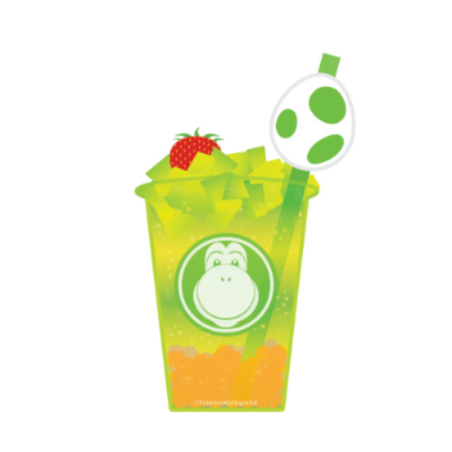 Nintendo World Yoshi's Fruity Honeydew Strawberry Soda Orange Boba 3" Sticker