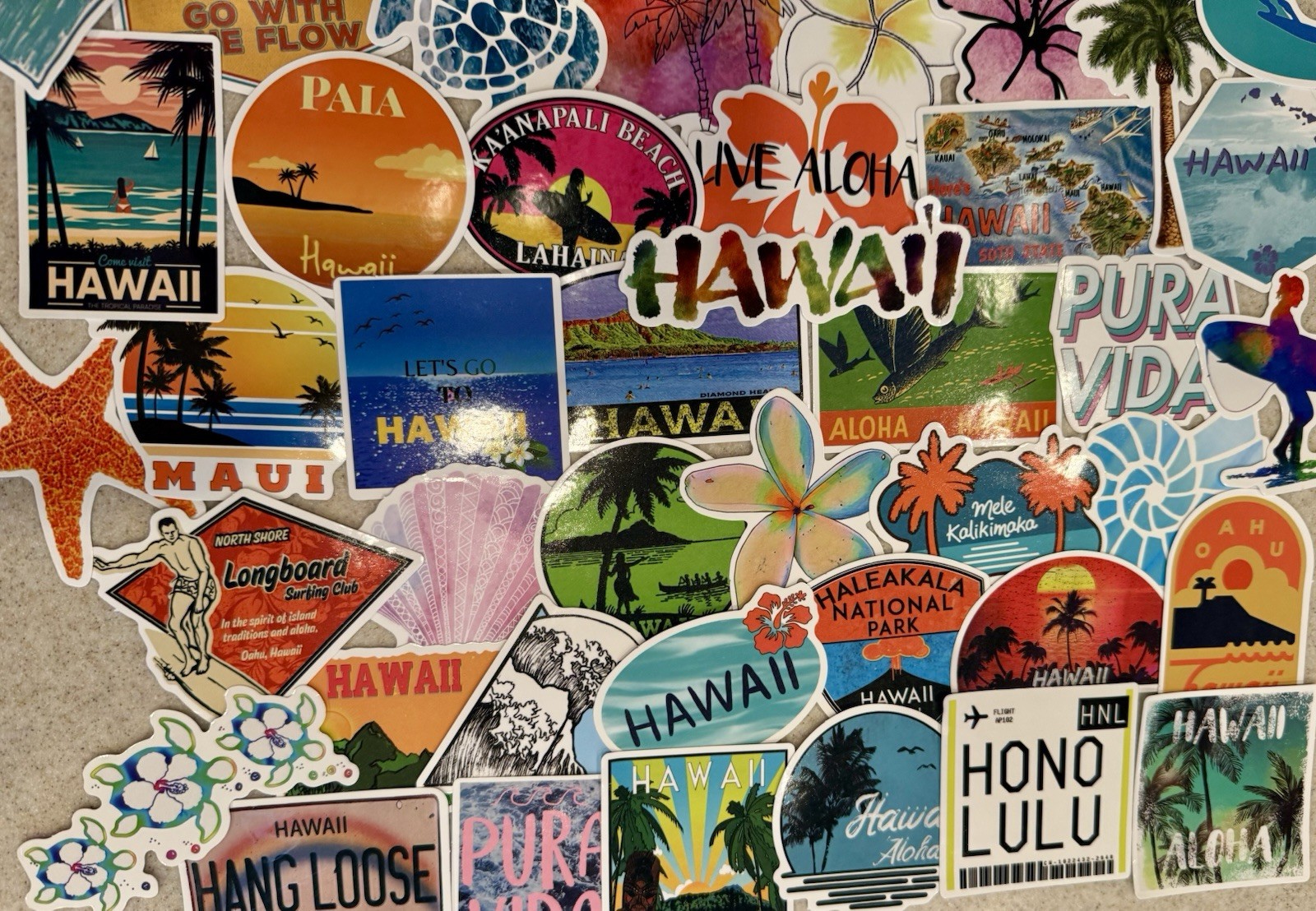 Hawaii, Surfing, Summer, Travel Stickers/Decals, NEW, Pick Your Pack of 50or100