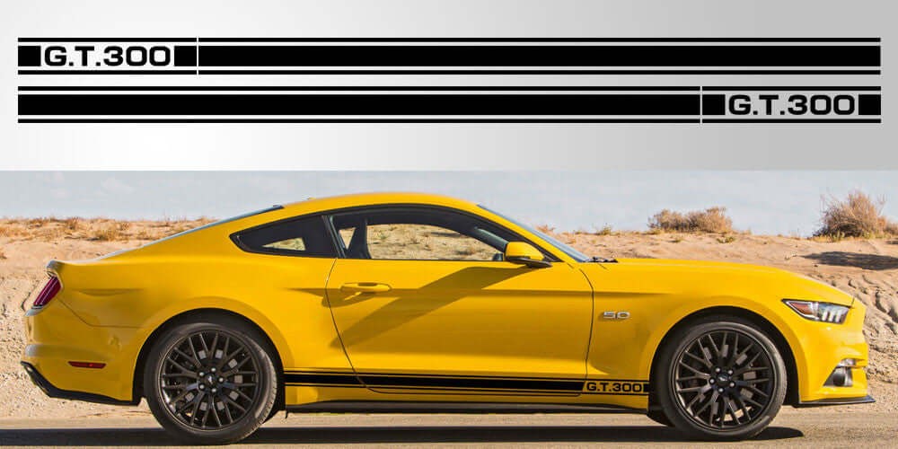 Aftermarket Mustang GT 300 Triple Stripe Vinyl Decal