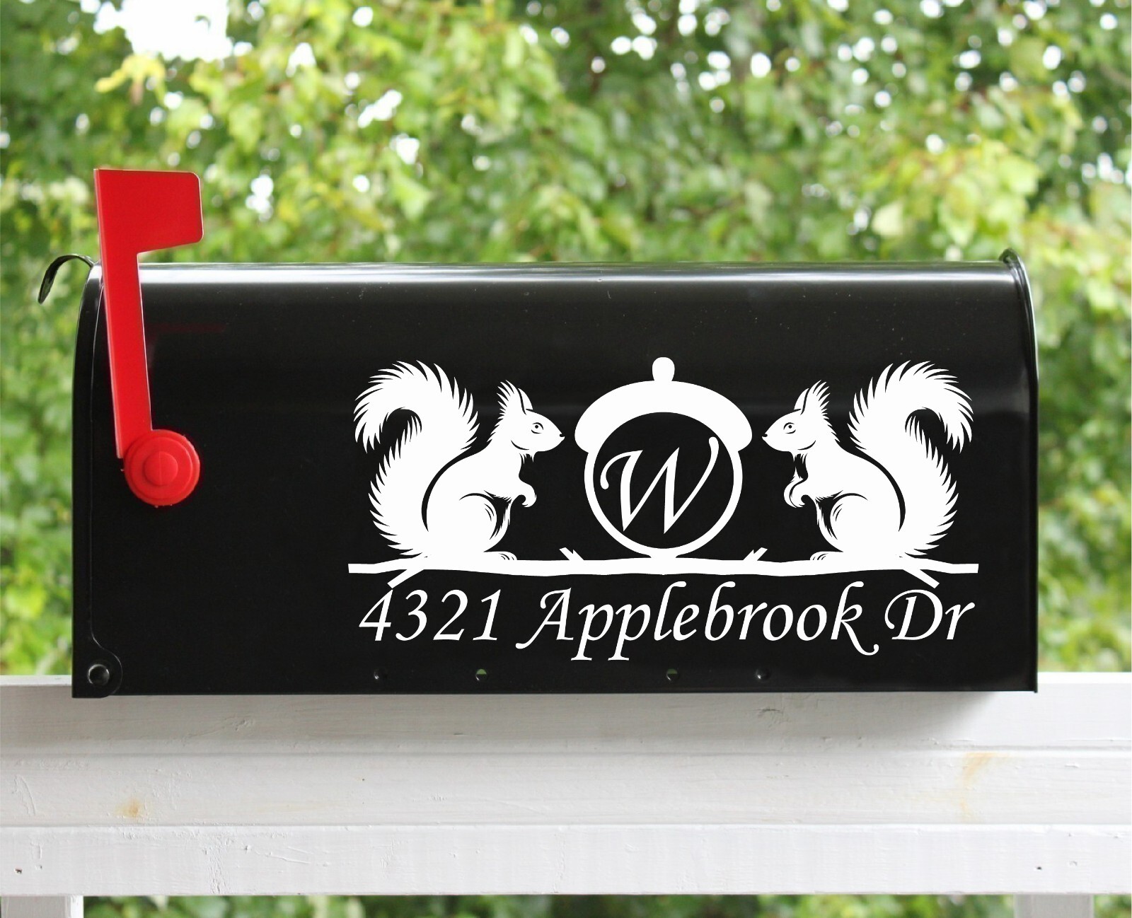 Set of 2 – 5" x 11" Squirrel Nut Themed Mailbox Decals Stickers Initial & Street