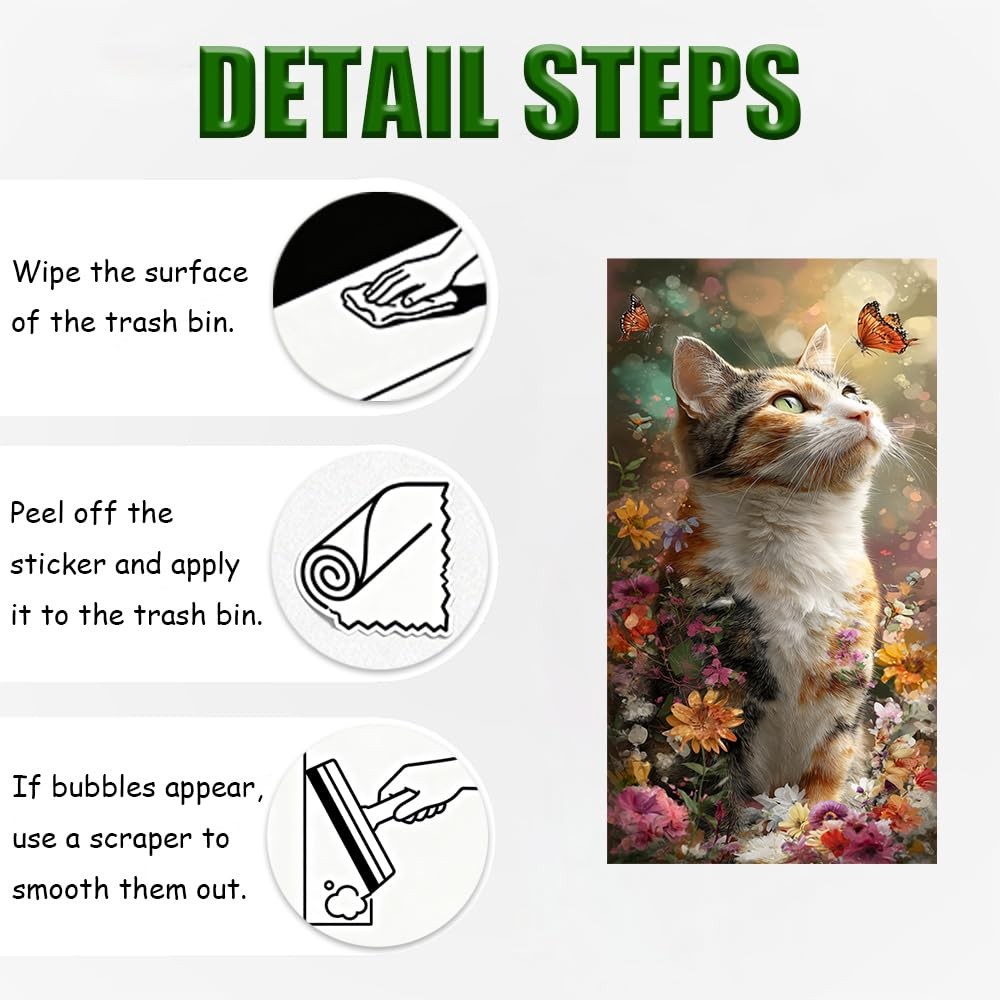 Wdesyadms Trash Can Stickers 15 x 32 Inch Stick Cat Butterfly Decal