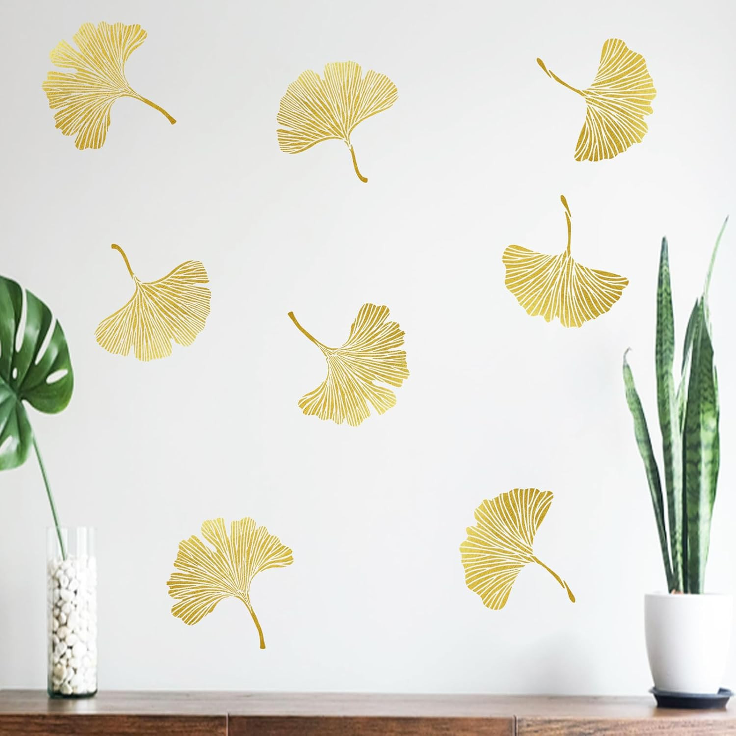 Mfault Gold Leaves Wall Decals Stickers, Ginkgo Leaf Botanical Living Room Decor
