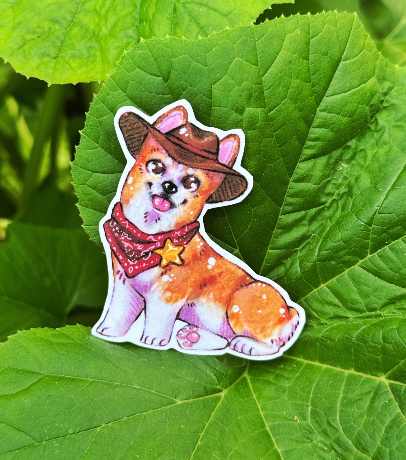 Cute cowboy corgi dog western whimsical vinyl sticker 3” original art by ASV