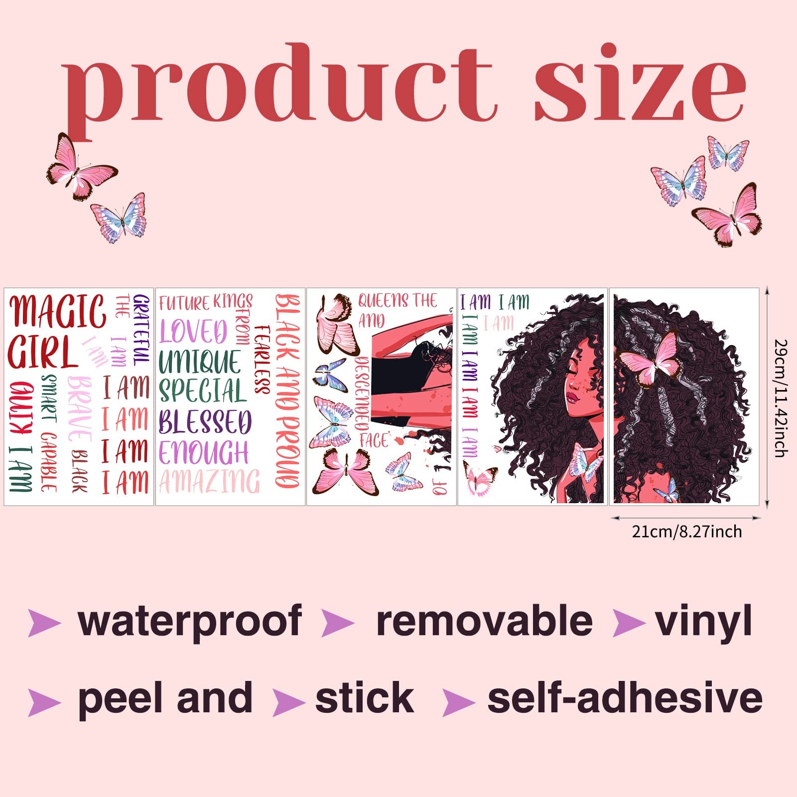 Black Girl Butterfly Wall Decals Girl Magic Sticker for Girls Room