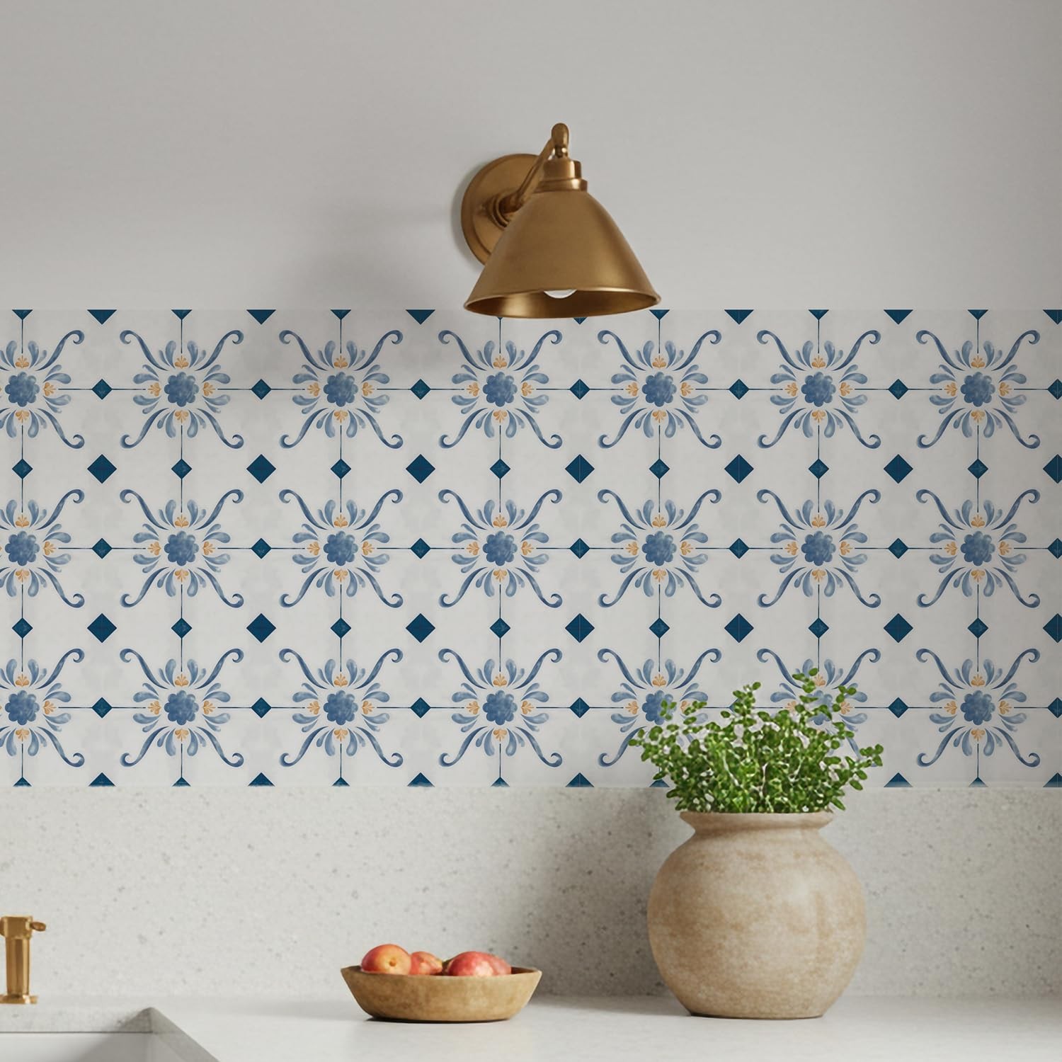 16 Pack, 5.9 Inch Blue and Gold Tile Decals, French Country Watercolor Vinyl …