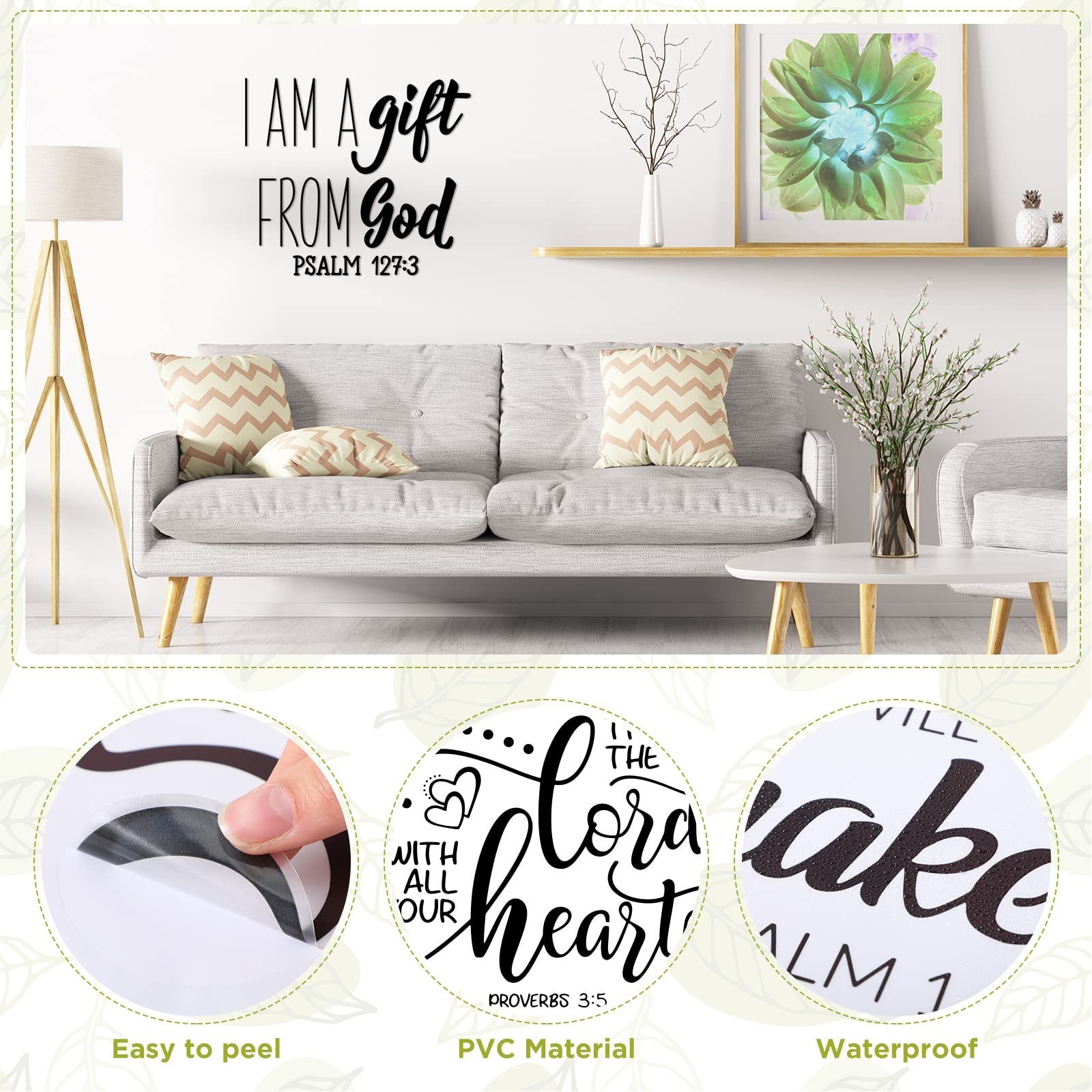 Religious Wall Decals 12 Pcs, Bible Verse Stickers, Inspirational Decor, Black