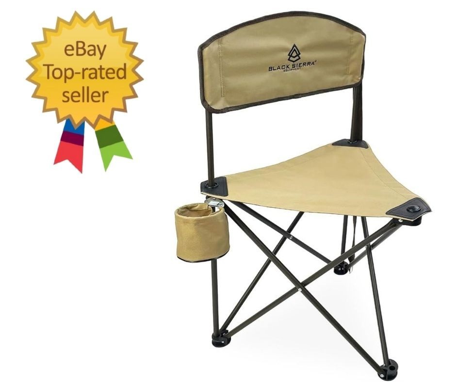 XL Trip-Lite Hunting Stool w/Backrest, Lightweight Portable Fishing Chair w/Cup