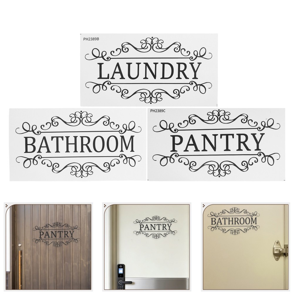 6 Pcs Multifunctional Door Sticker Sign Toilet Bathroom Decor Front