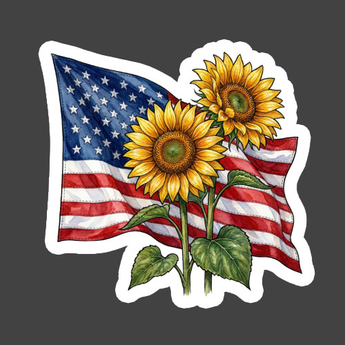 Patriotic Sticker Vinyl Decal Sunflower American Flag USA Floral