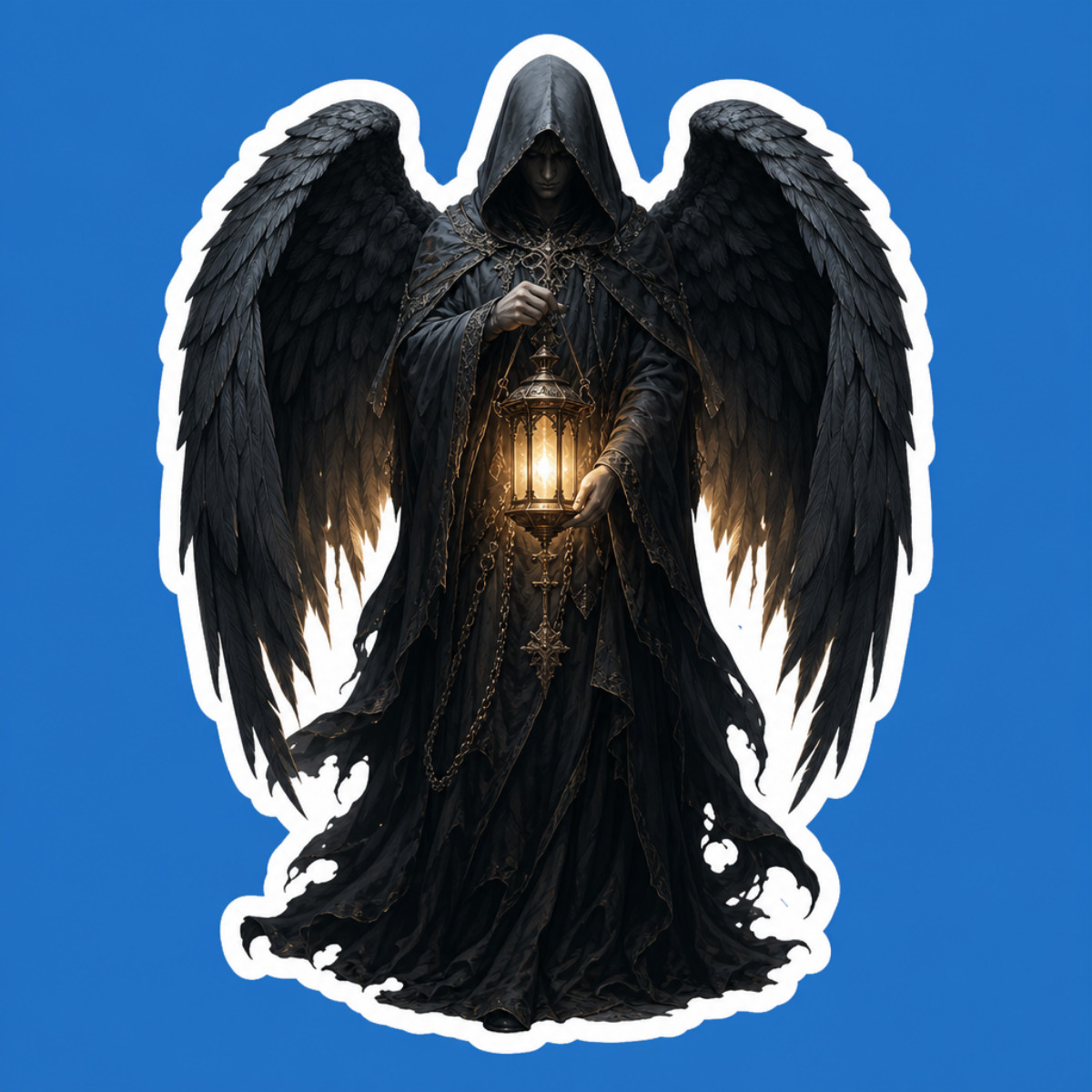 3 inch Dark Angel Lantern Sticker Gothic Black Wing Guardian Fantasy Vinyl Decal