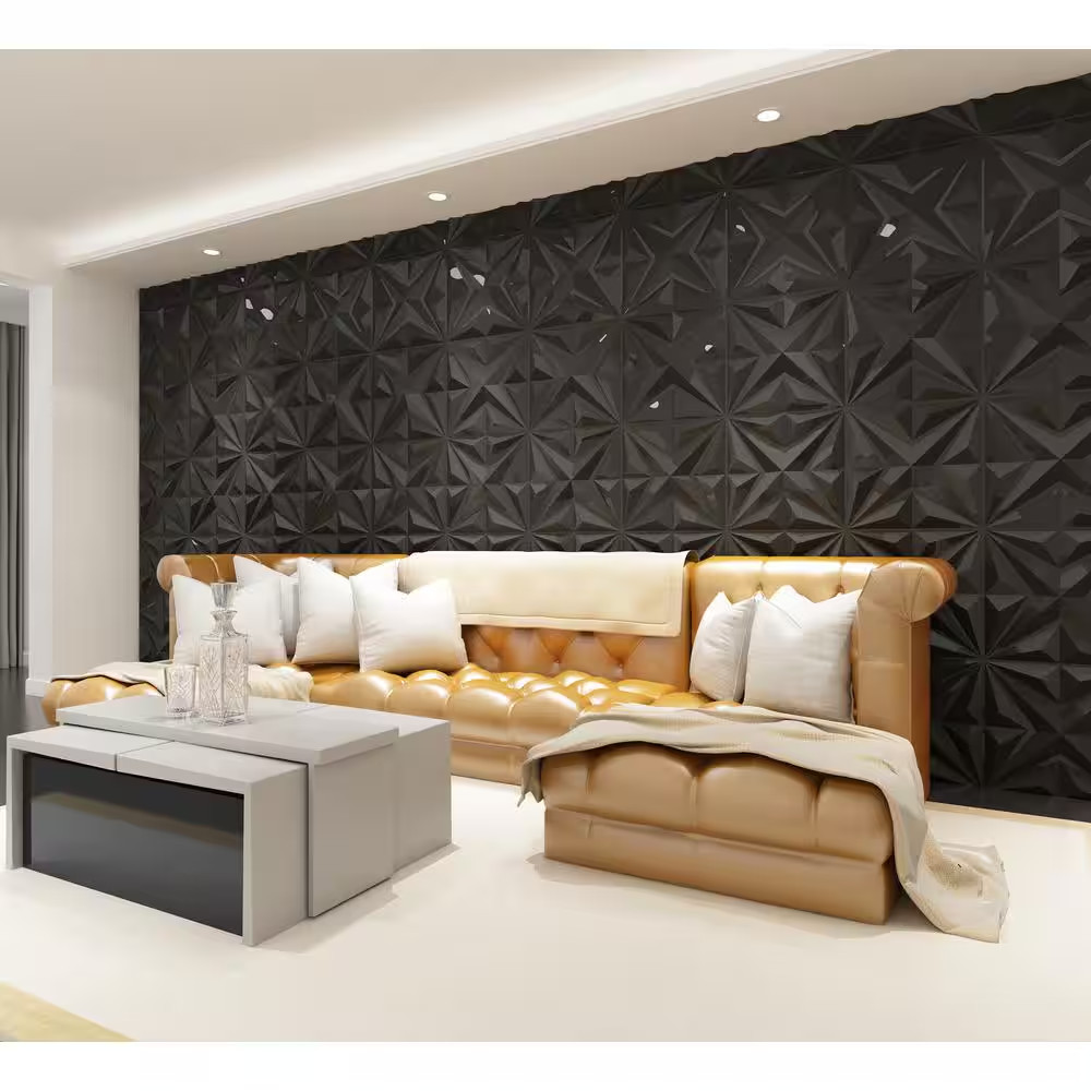 19.7 In. X 19.7 In. 32 Sq. Ft. Black PVC 3D Wall Panel Star Textured for Interio