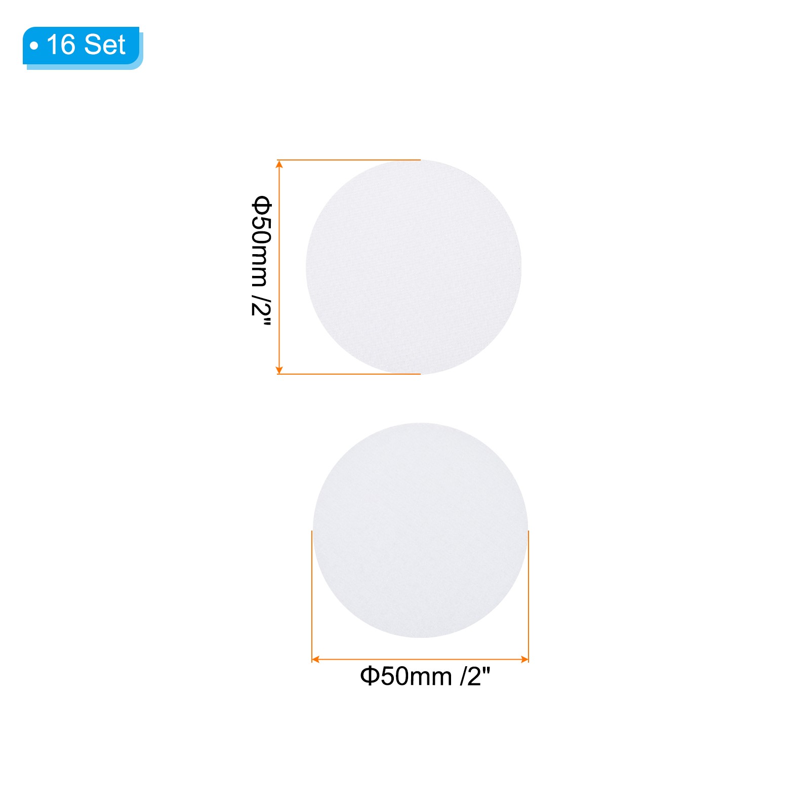 2 Inches Hook and Loop Dots 16 Sets Circle Self Adhesive Tape White